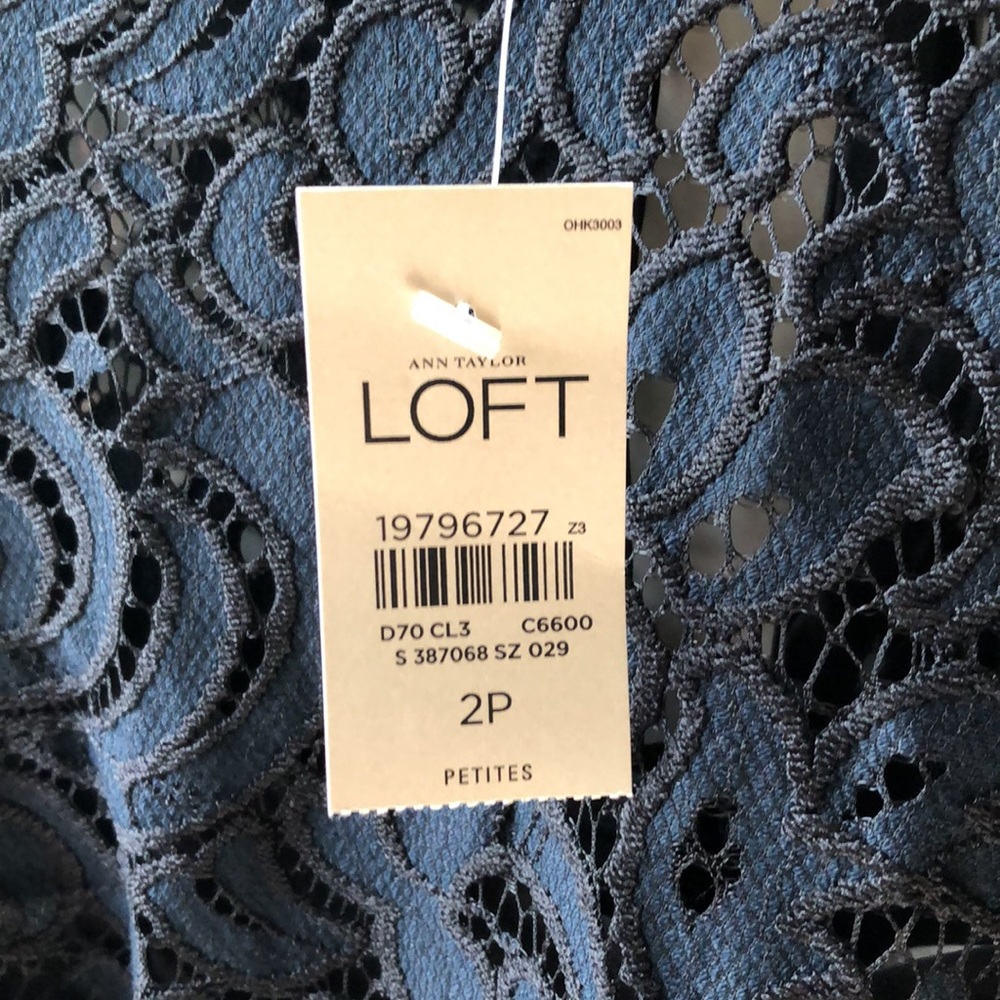 Loft lace dress. Size 2 petite. Navy and black lace. - Picture 2 of 4